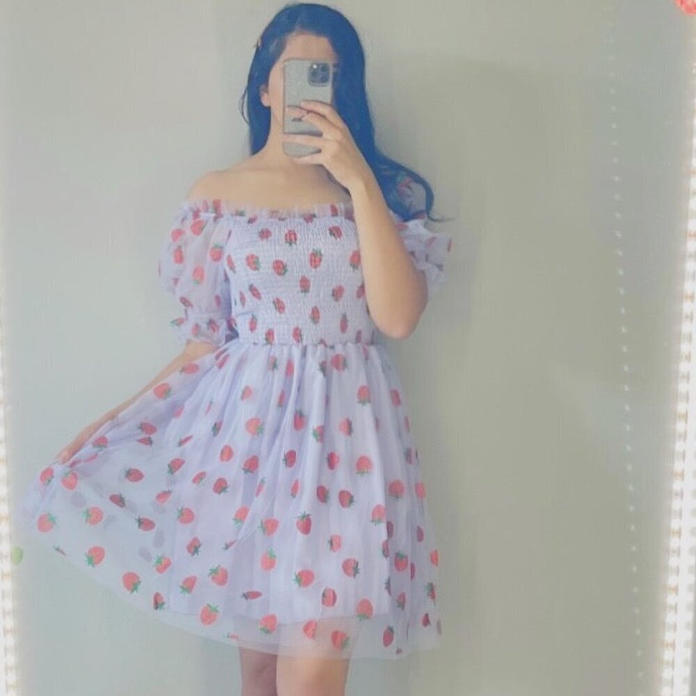 Lilac Tulle Mini Strawberry Dress - Picture 2 of 3